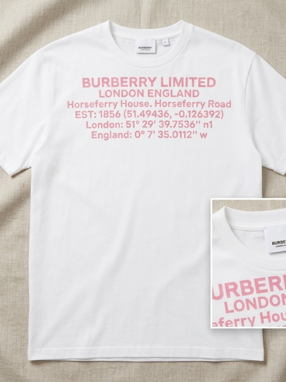 Burberry White Short-Sleeve Tee with Pink Logo Print